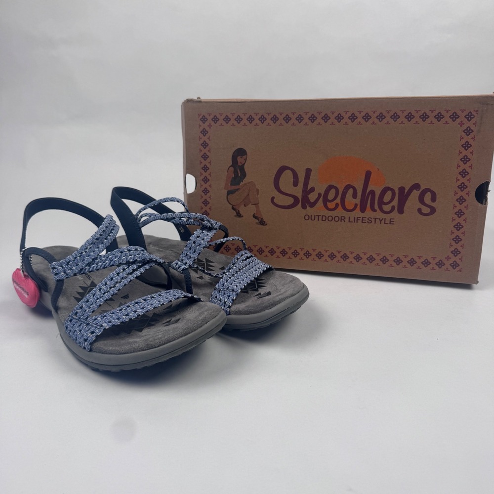NEW Skechers Women's 11 Sandals Navy Reggae Slim Stretch with Box
